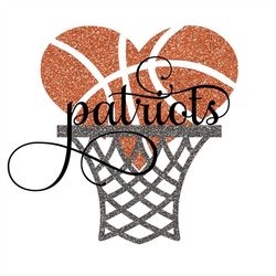 patriots basketball heart hoop with and without glitter svg/png