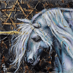 unicorn painting oil original modern fine art magic animal horse textured artwork on cardboard