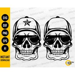 skull wearing dad hat and sunglasses svg | skeleton baseball cap svg | cricut cutting file | printable clipart vector di