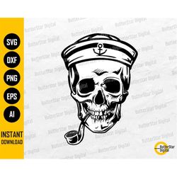 sailor skull with pipe svg | sailing svg | first mate navy boat ship ocean sea | cutting file cuttable clipart vector di