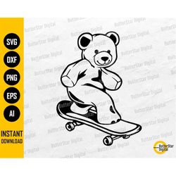 teddy bear skateboarding svg | skateboarder svg | skater kid t-shirt decal gift | cricut cutting file clip art vector di