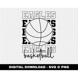 eagles basketball svg, stacked svg, basketball svg, basketball mascot svg, outline fonts svg, digital download, game day