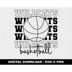 wildcats basketball svg, stacked svg, basketball svg, basketball mascot svg, outline fonts svg, digital download, game d