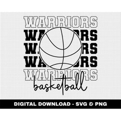 warriors basketball svg, stacked svg, basketball svg, basketball mascot svg, outline fonts svg, digital download, game d