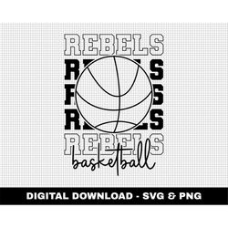 rebels basketball svg, stacked svg, basketball svg, basketball mascot svg, outline fonts svg, digital download, game day