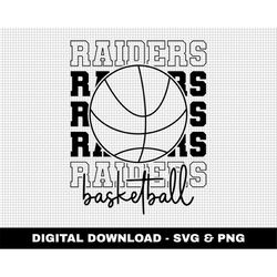 raiders basketball svg, stacked svg, basketball svg, basketball mascot svg, outline fonts svg, digital download, game da