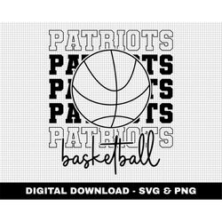 patriots basketball svg, stacked svg, basketball svg, basketball mascot svg, outline fonts svg, digital download, game d