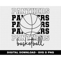 panthers basketball svg, stacked svg, basketball svg, basketball mascot svg, outline fonts svg, digital download, game d