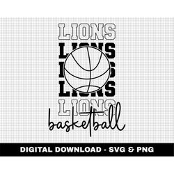 lions basketball svg, stacked svg, basketball svg, basketball mascot svg, outline fonts svg, digital download, game day