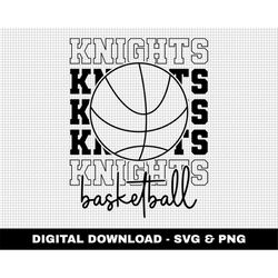 knights basketball svg, stacked svg, basketball svg, basketball mascot svg, outline fonts svg, digital download, game da