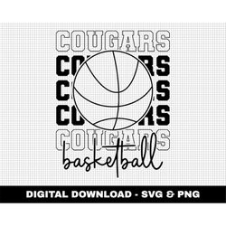 cougars basketball svg, stacked svg, basketball svg, basketball mascot svg, outline fonts svg, digital download, game da
