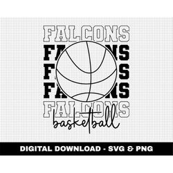 falcons basketball svg, stacked svg, basketball svg, basketball mascot svg, outline fonts svg, digital download, game da