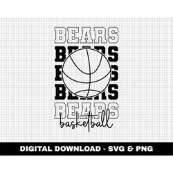 bears basketball svg, stacked svg, basketball svg, basketball mascot svg, outline fonts svg, digital download, game day