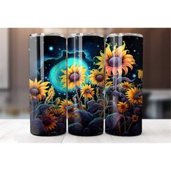 neon sunflower 20 oz tumbler wrap, sunflower tumbler wrap, sunflower, vibrant wrap, straight template, tapered, sublimat