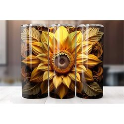 3d sunflower 20 oz tumbler wrap, sunflower tumbler wrap, sunflower, vibrant wrap, straight template, tapered, sublimatio