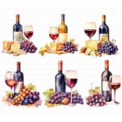 mixed wine watercolor clipart, cheese clipart, charcuterie board,wine watercolor clipart,cheese clipart -lightspeedclubs