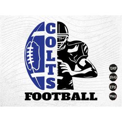 colts football svg png, american football svg colts fan svg, distressed football half player svg colts team svg png foot