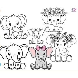 baby elephant svg bundle elephant with flower svg elephant outline svg cute elephant girl animal for silhouette and cric