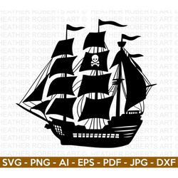 pirate ship svg, pirate svg, pirate ship silhouette svg, black ship svg, sailboat svg, pirate ship captain svg, cut file