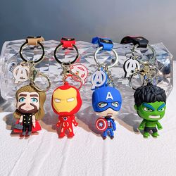 marvel avengers silicone keychains cute cartoon superhero pendant keyholder thanos iron man spiderman keyrings