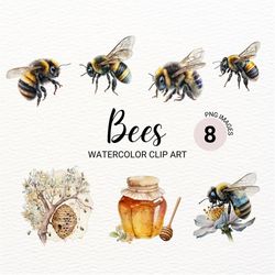 watercolor bumblebee clipart | bee png | summer clipart | honeybee clipart | honey jar | insect clipart | commercial lic