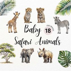 watercolor baby safari animals png | baby animals clipart | jungle animals | safari nursery decor - scottturpin