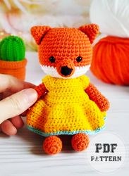 crochet fox girl with dress amigurumi pdf pattern