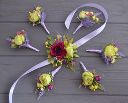 hot pink green wrist corsage flower boutonniere bright floral accessories colorful flower bracelet groomsmen buttonhole