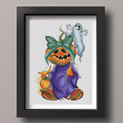 scary pumpkin cross stitch pattern, ghost cross stitch, funny pumpkin, halloween cross stitch, funny cross stitch