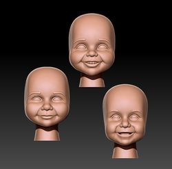 3d stl model file children's faces for dolls for cnc router and 3d printing. 3 pcs