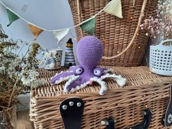 soft toy octopus. purple octopus crocheted from cotton yarn. octopus is 7 inch. funny gift ideas for friend toy octopus