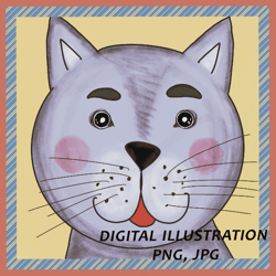 cat, cat portrait, cat illustration from zoo collection, digital picture, square illustration, cute animals