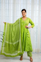 indian latest designer cotton angrakka style stitched kurti with pant and dupatta