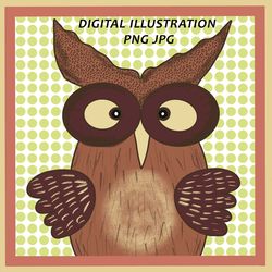 owl portrait, owl illustration, digital artwork, unique artwork