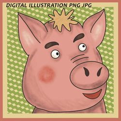 pig portrait, pig illustration, digital artwork, unique artwork, pig