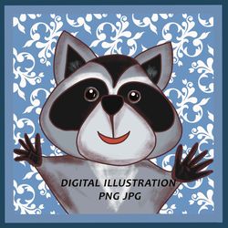 raccon, raccon portrait, raccon illustration, digital picture, unique artwork, jpg and png file