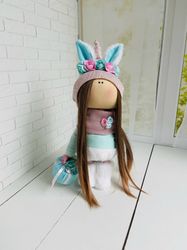 unicorn doll. handmade doll. tilda doll nursery decor. art doll. fabric doll. decor for girl room. unique rag doll.