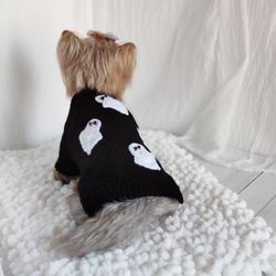 ghost knit sweater for dog handmade halloween sweater for cat gift ideas for halloween holiday theme