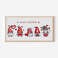 gnome cross stitch pattern pdf, valentine's gnomes counted cross stitch, cute gnome embroidery, instant download file