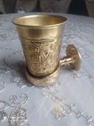 handmade rustic toothbrush holder, polished solid brass gold toothpaste, makeup brushes and blades, royal golden cup