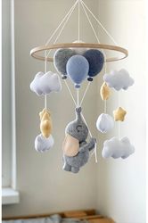 big campaign!! elephant baby mobile for boy, elephant with balloons baby mobile, boy cot, baby shower gift