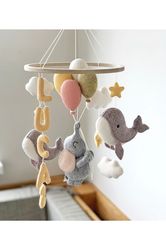 free shipping!! elephant baby mobile, personalized baby mobile, baby mobile for elephant with balloons, girl cot,boy cot