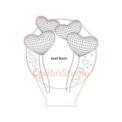 heart baloons 3d lamp vector file, cnc laser engraving plan, 3d night light making file.