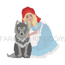 red hat fairytale cartoon girl wolf vector illustration set