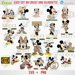 fashion disney svg bundle: 60 high-quality files including gucci-inspired fashion, gucci logo, mickey gucci style,