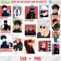 jujutsu kaisen anime graphics bundle: layered svgs, vectors, pngs, clipart, and dtg-ready for direct-to-garment printing