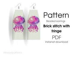 jellyfish beaded earrings pattern for brick stitch with fringe - see pattern - instant download