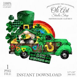 st. patricks day. gnome clip art, truck, pick up car. gnome images. gnomes graphics. cute gnome png. gnome digital