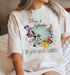 disney epcot flower and garden festival 2023, let the magic blossom shirt, floral mickey and friends flower, disney cast