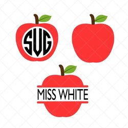 apple name tag svg, monogram svg, back to school, vector clipart, png, eps, dxf, cricut, cut files, silhouette files, do